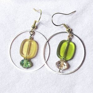 NEW Earrings Green amber earrings Harlequin earrings hoop dangles Gree 525#fs-